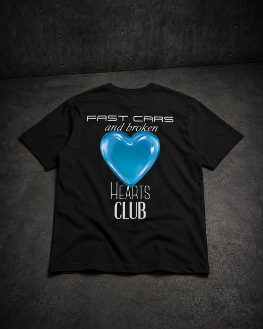 Fast Cars & Broken Hearts Club Blue Version - Backprint Premium T-Shirt