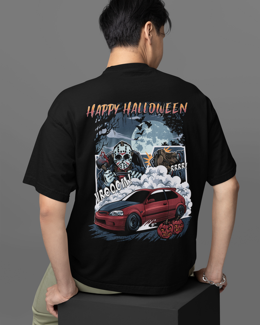 HAPPY HALLOWEEN Backprint Oversized T-Shirt