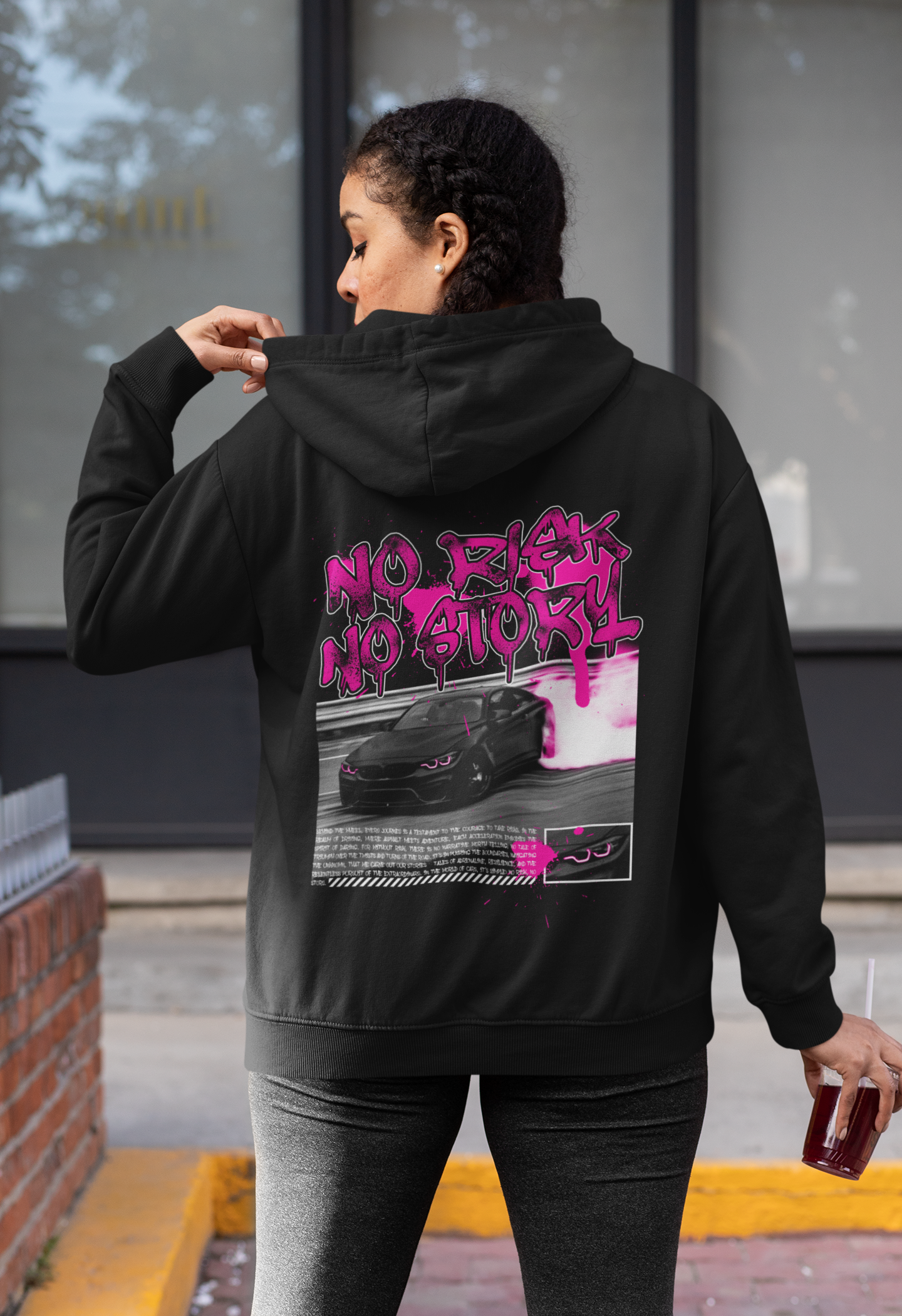NO RISK NO STORY Backprint Oversized Hoodie