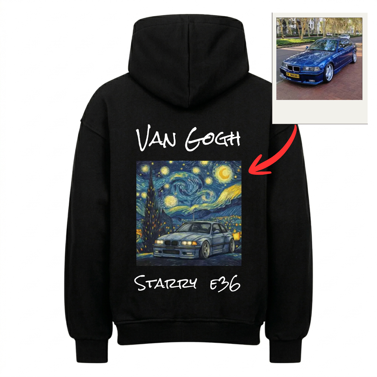 Van Gogh x Car Personalisiert - Backprint Hoodie