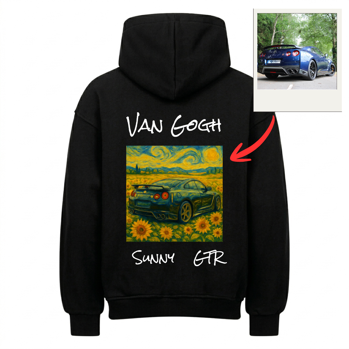 Van Gogh Sunflowers x Car Personalisiert - Backprint Hoodie