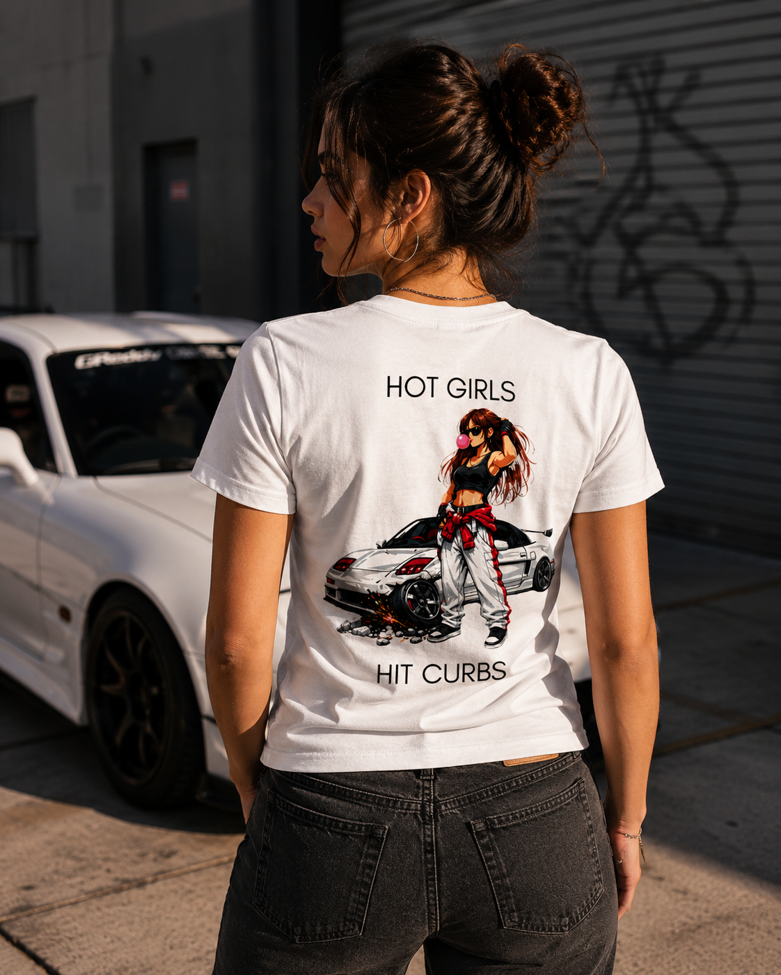HOT GIRLS HIT CURBS Backprint Premium T-Shirt